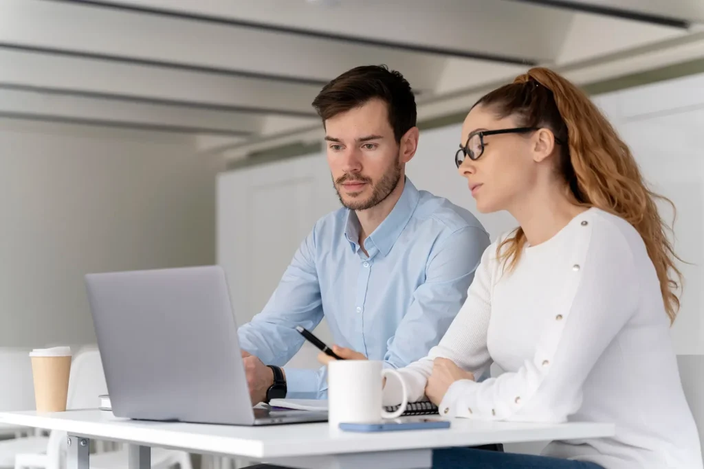 young business team working together office