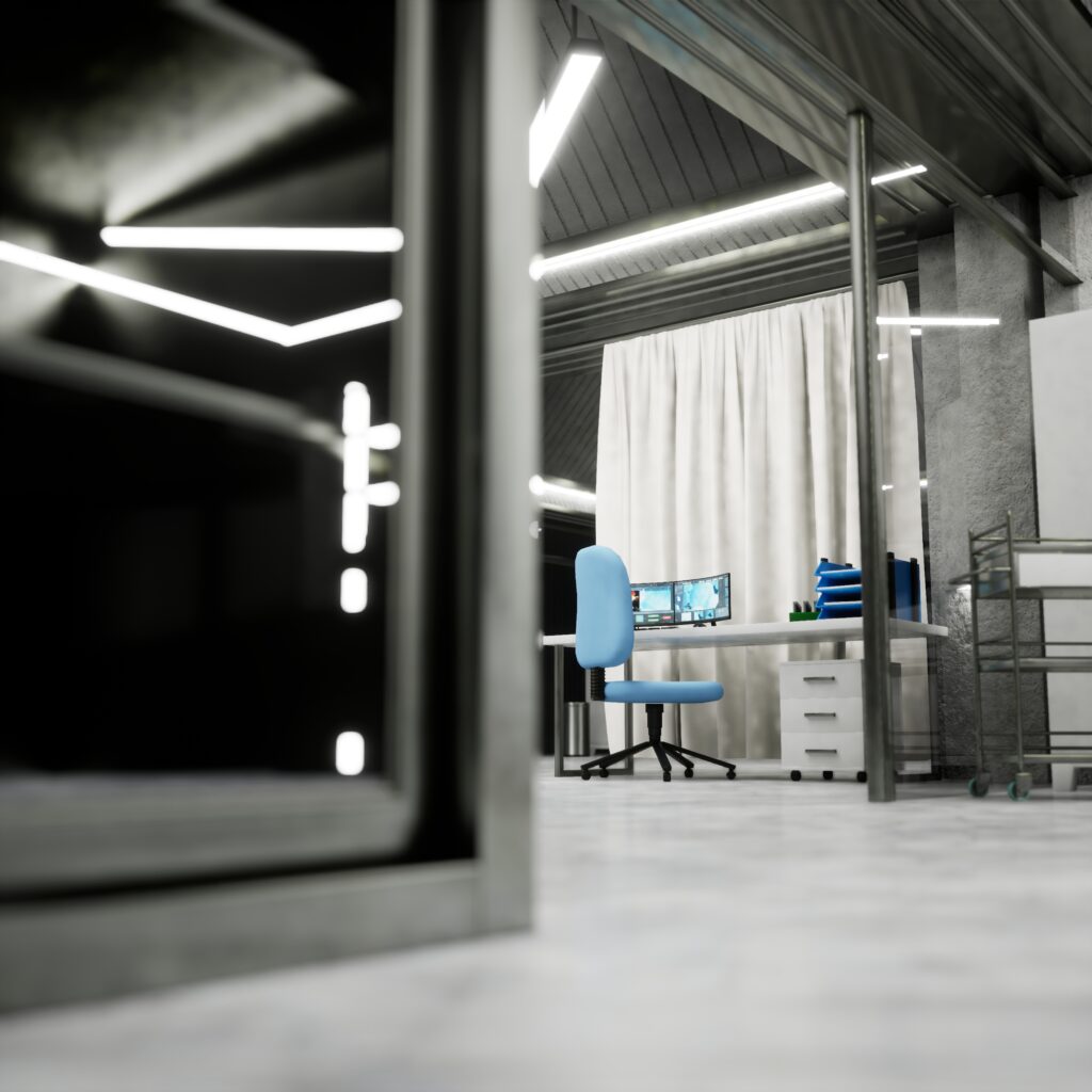 smart medical lab workstation in background with digital apps on computer screen